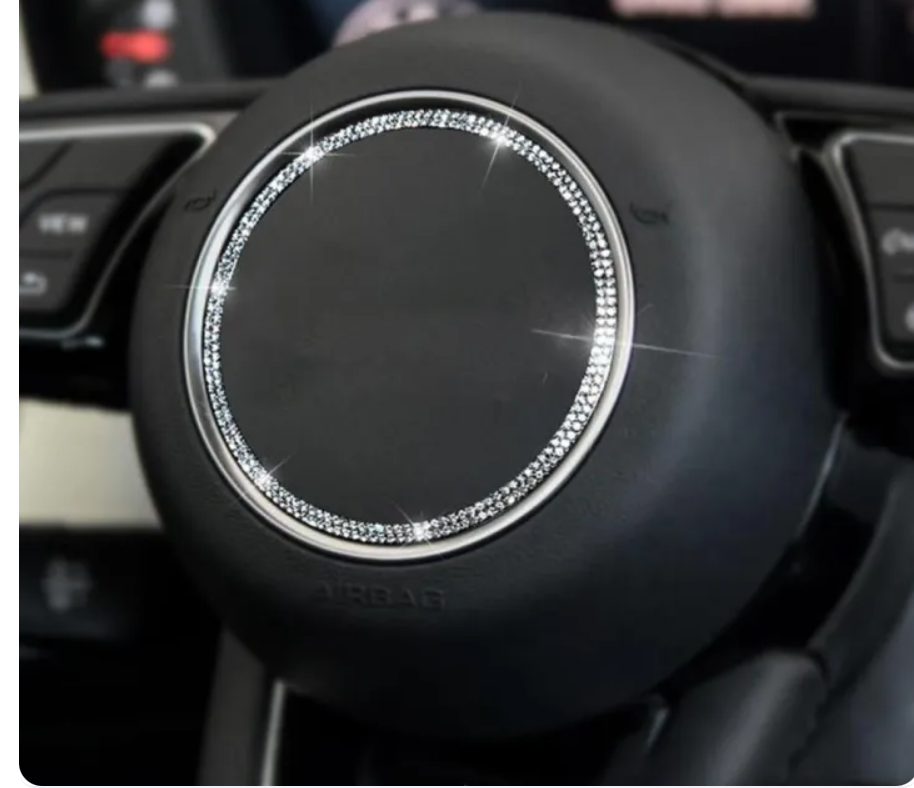 Car Audi Rhinestone Steering Wheel Center Ring Trim Diamond Sticker Logo