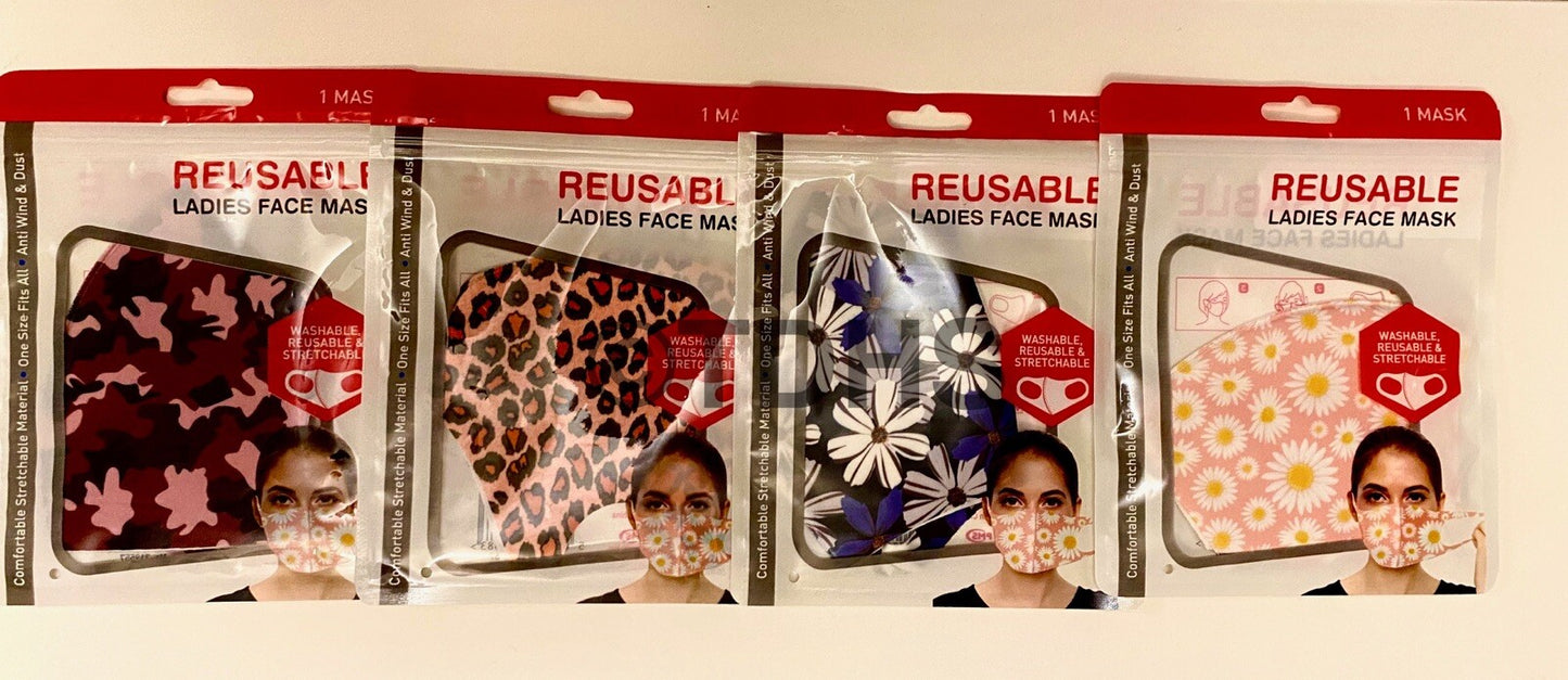 Ladies washable soft face mask flower daisy white navy Fabric Covering reusable