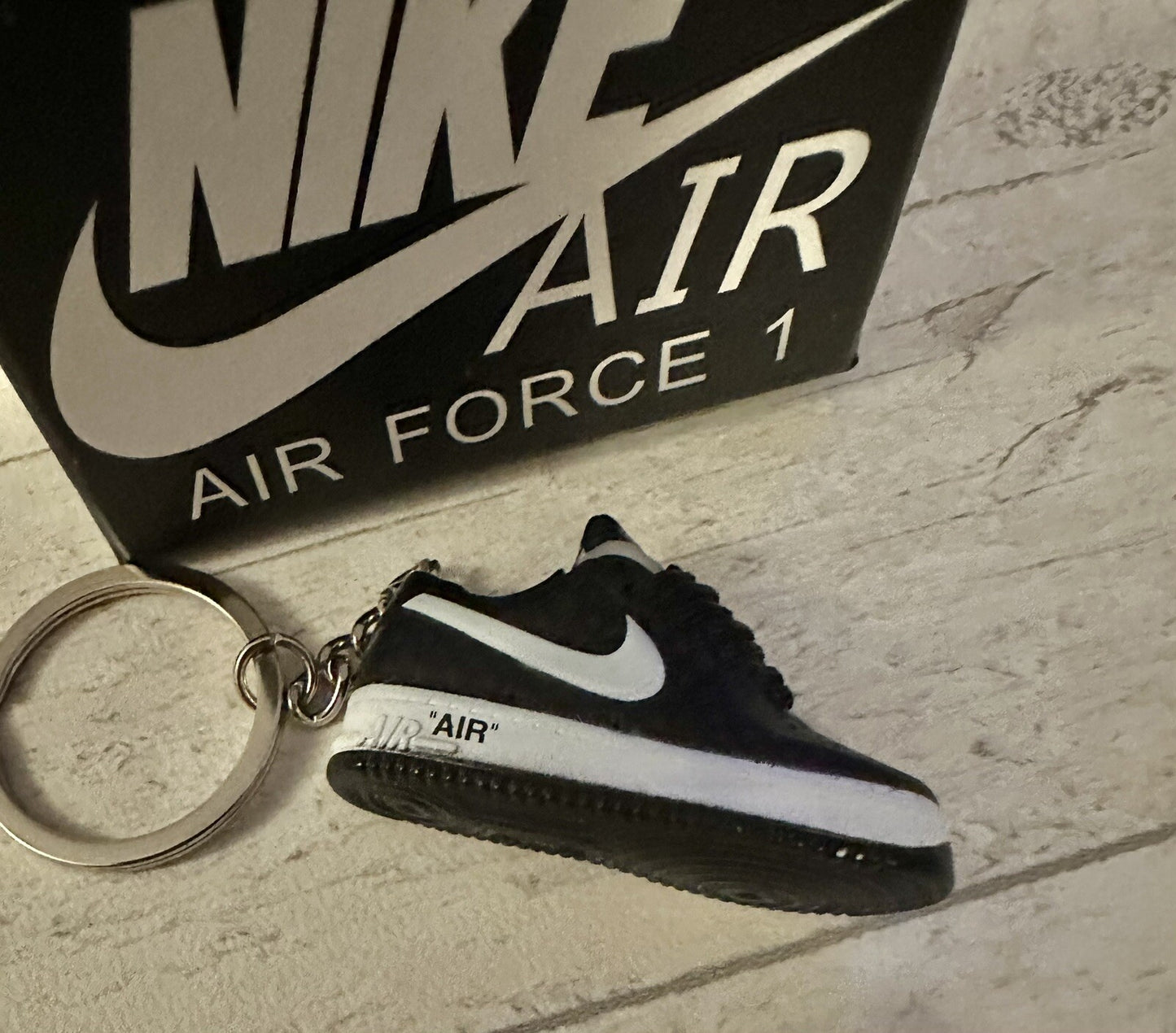 Nike Air Force 1 3D Trainer sneaker Keyring Black shoe Mini Low Gift Box Car key