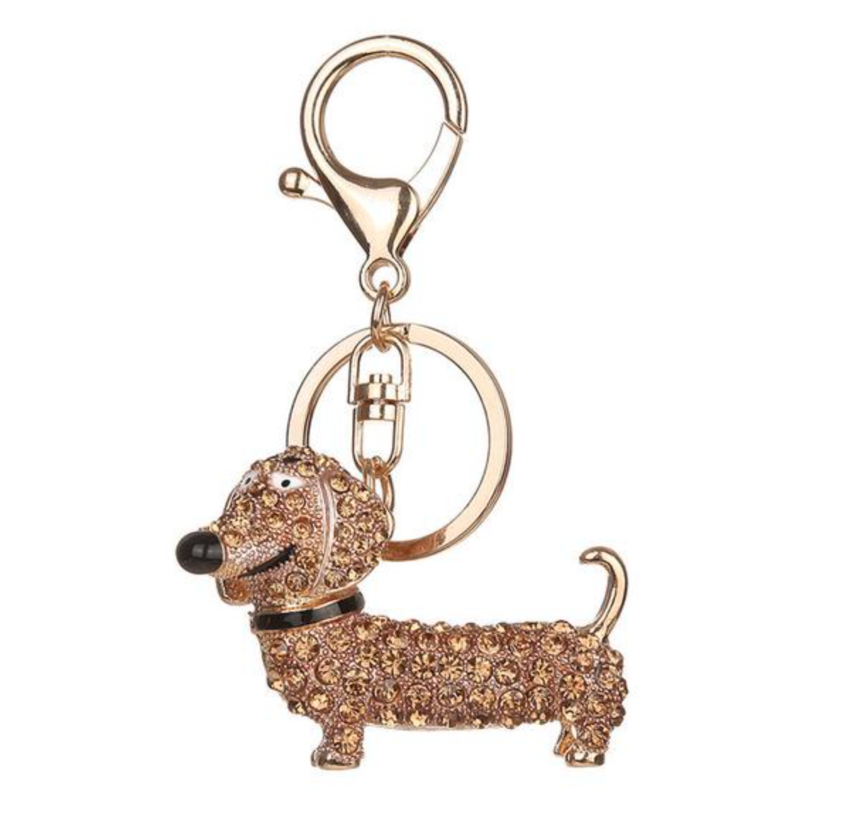Silver black gold Dachshund Sausage Dog Keyring Keychain bag charm bling crystal