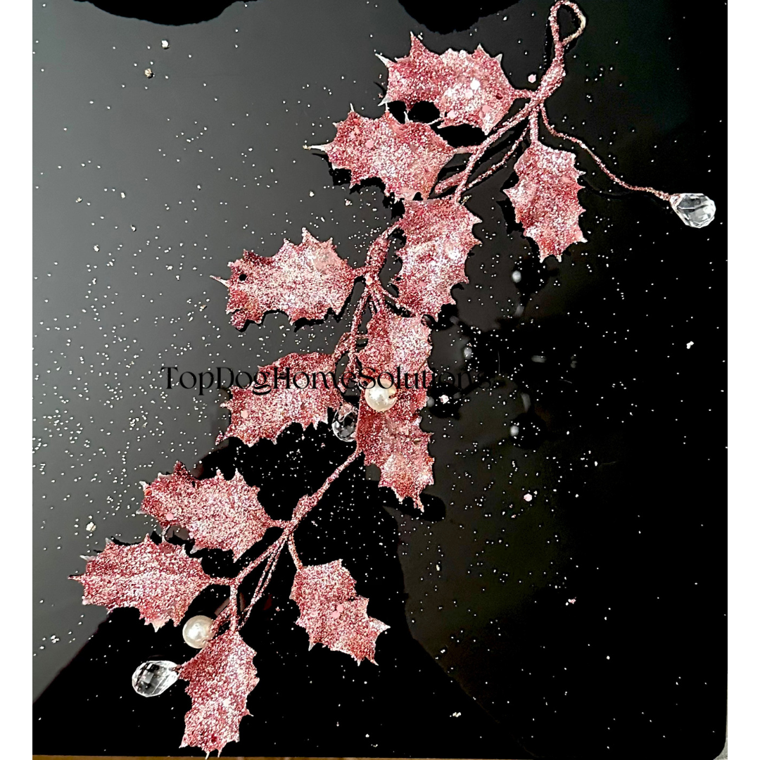 Christmas Pink Glitter Pearl & Diamanté Holly Decoration 28cm Xmas Hanging tree