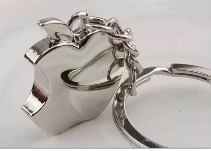Silver Apple 3D Chrome Keyring iPhone Keyfob Mac Charm Key ring chain Gift Metal