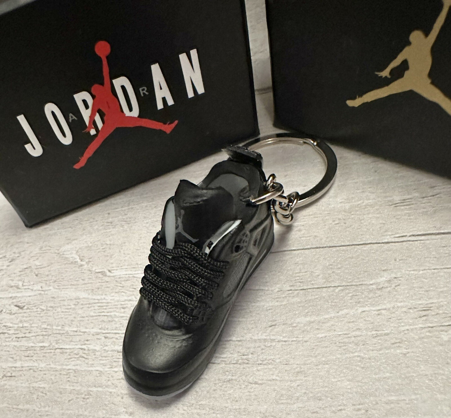Mini Nike Jordan 4 3D Trainer sneaker Keyring Black Cats shoe Gift Box