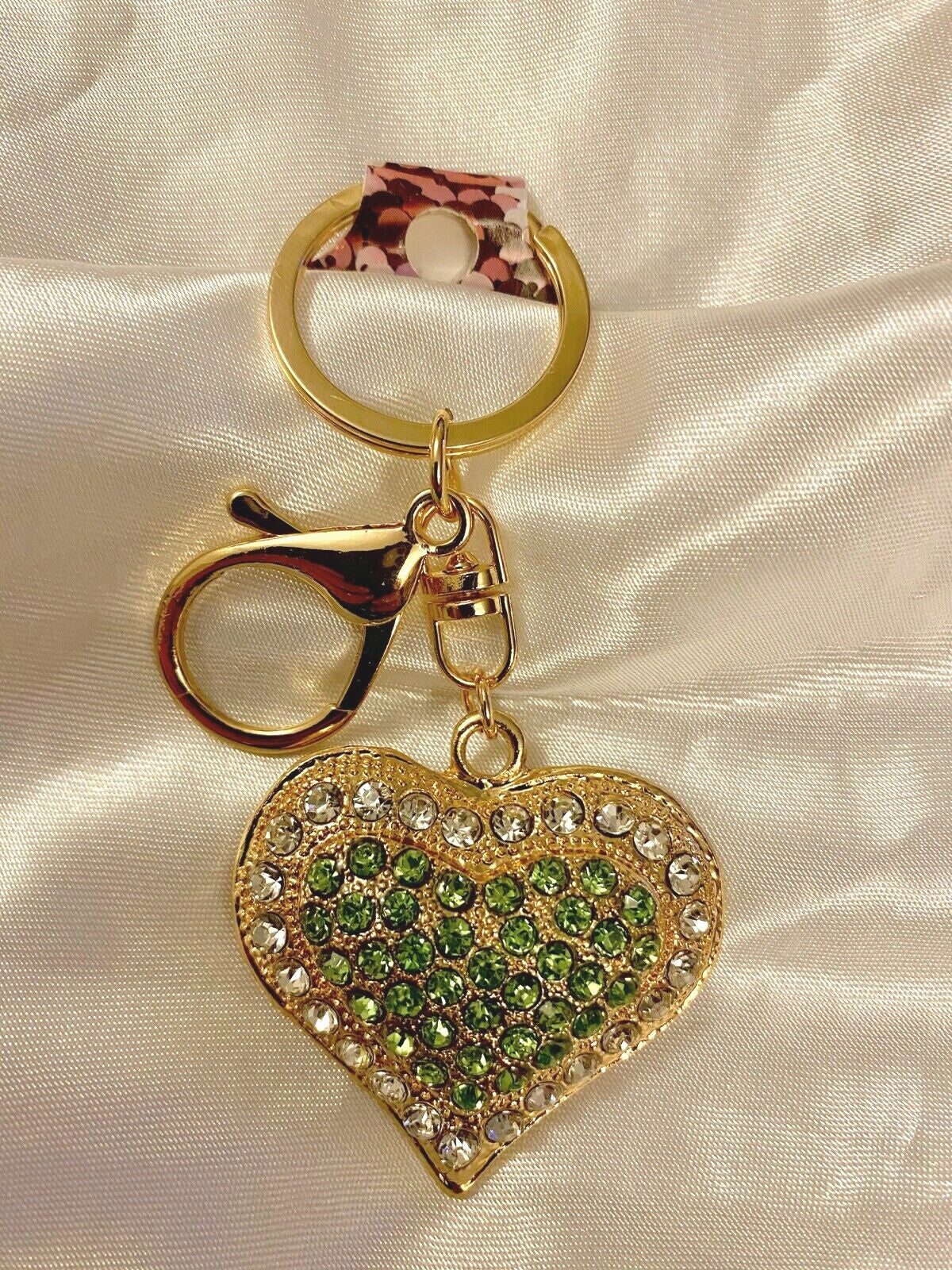 Heart crystal keyring Valentine blue Red green rhinestone diamanté Gift charm