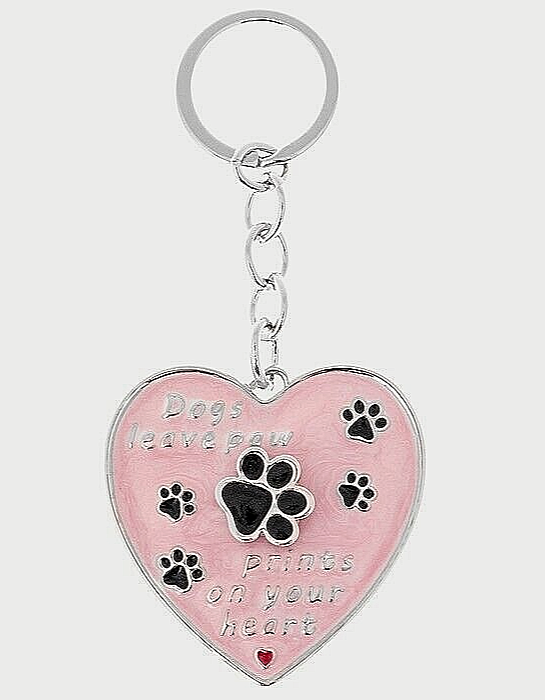 Dog paws Keyring car key Love pink Heart Metal Animal Gift charm Bag Valentines