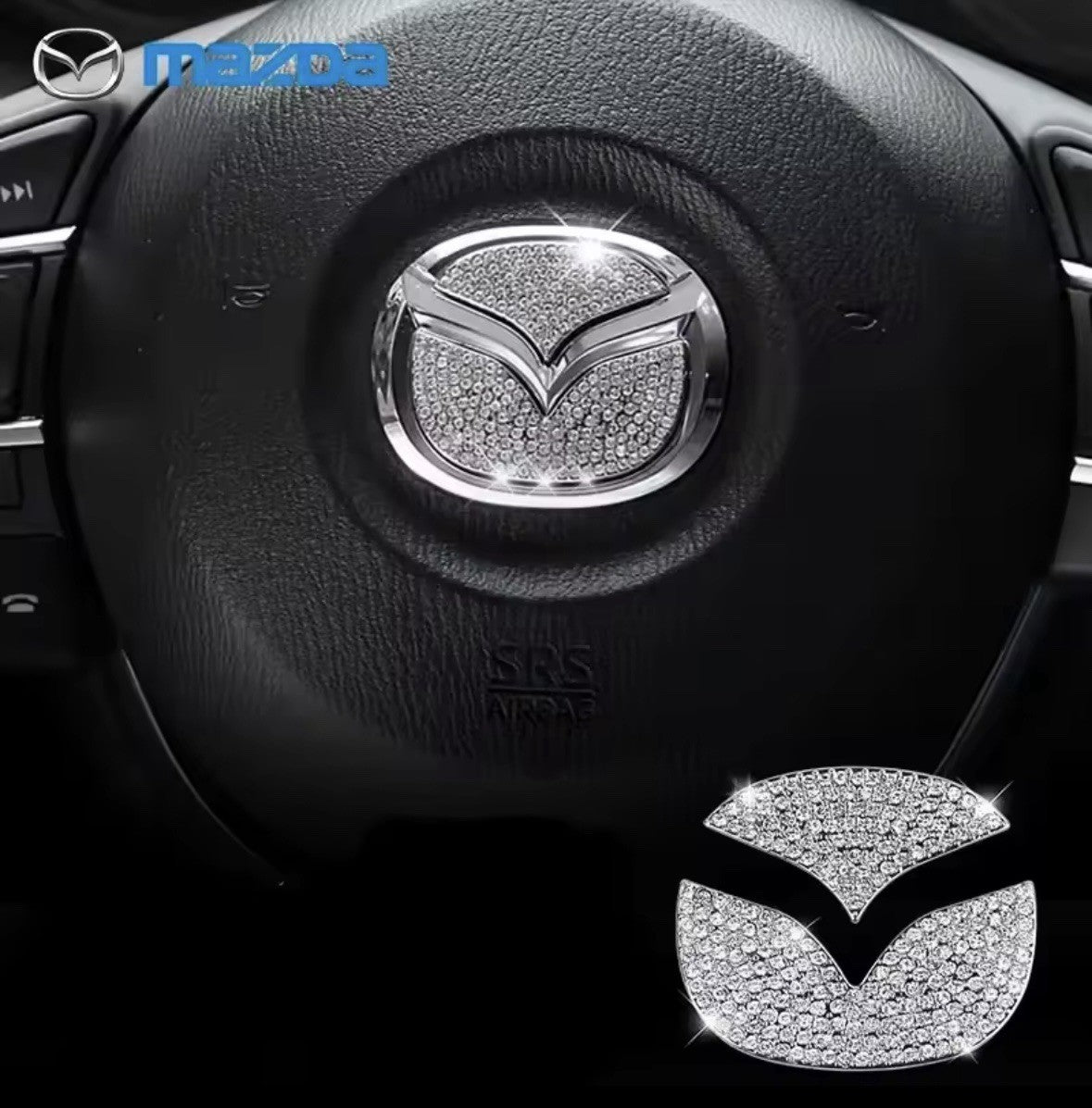 Car For Mazda Rhinestone Steering Wheel Center Emblem Trim Diamond Sticker Logo