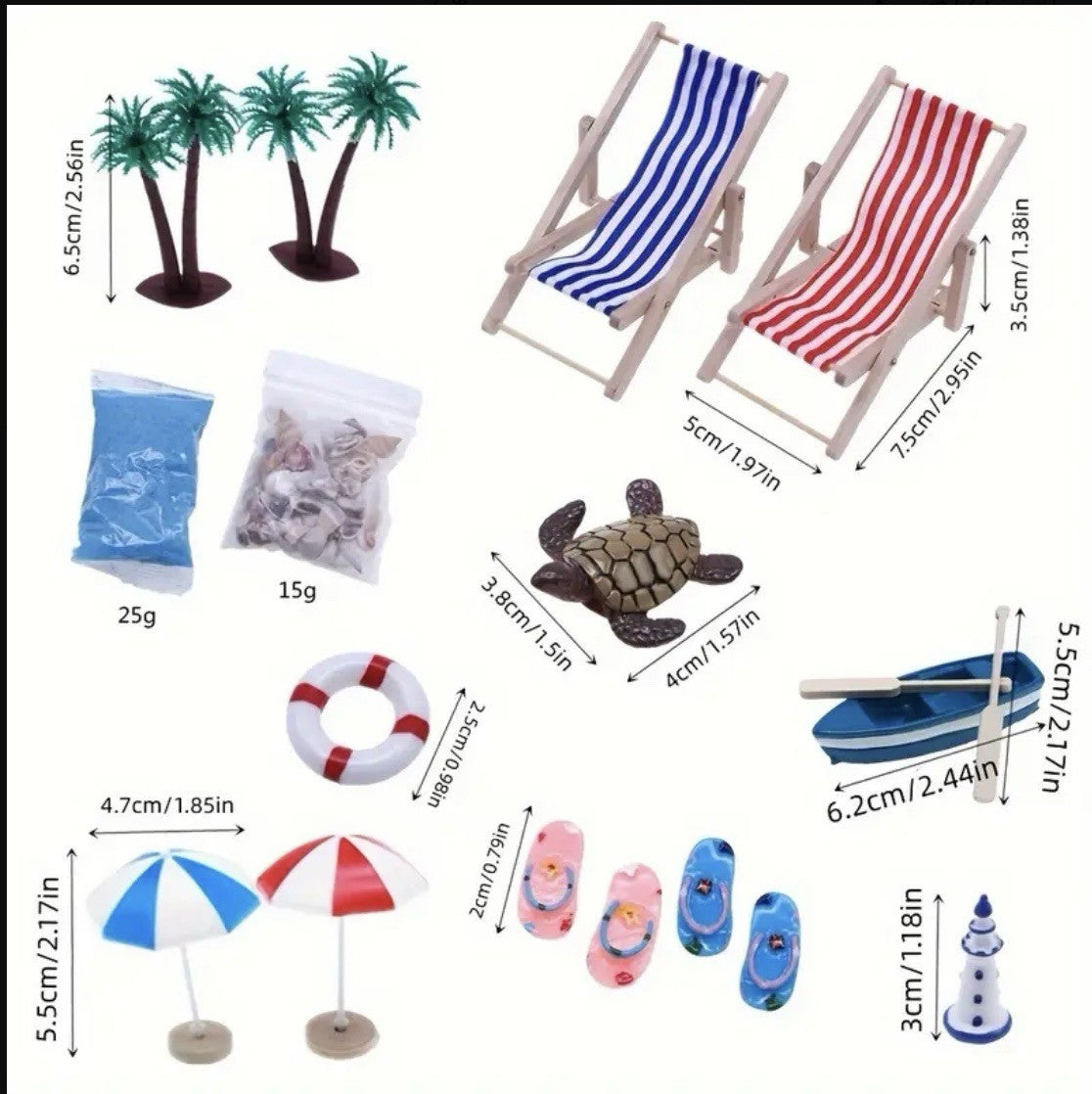 Set Summer Beach Dolls House Furniture Seaside Mini Landscape Shells Parasols