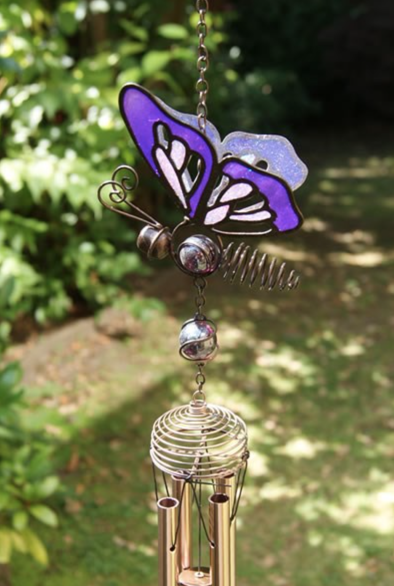 Butterfly Sun Catcher glass Wind Chime Hanging Home Garden zen Purple Pink Blue