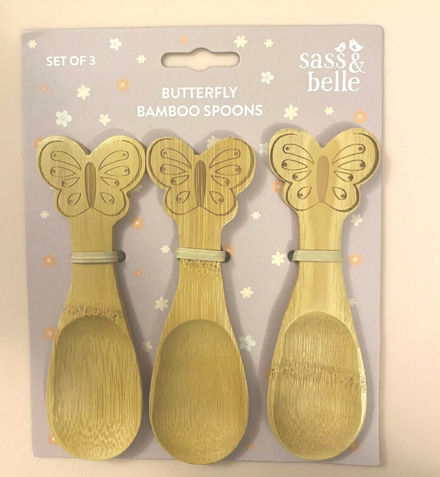 🦋Kids Butterfly Bamboo Spoons -Set 3 toddler wooden feeding Weaning Eco childs