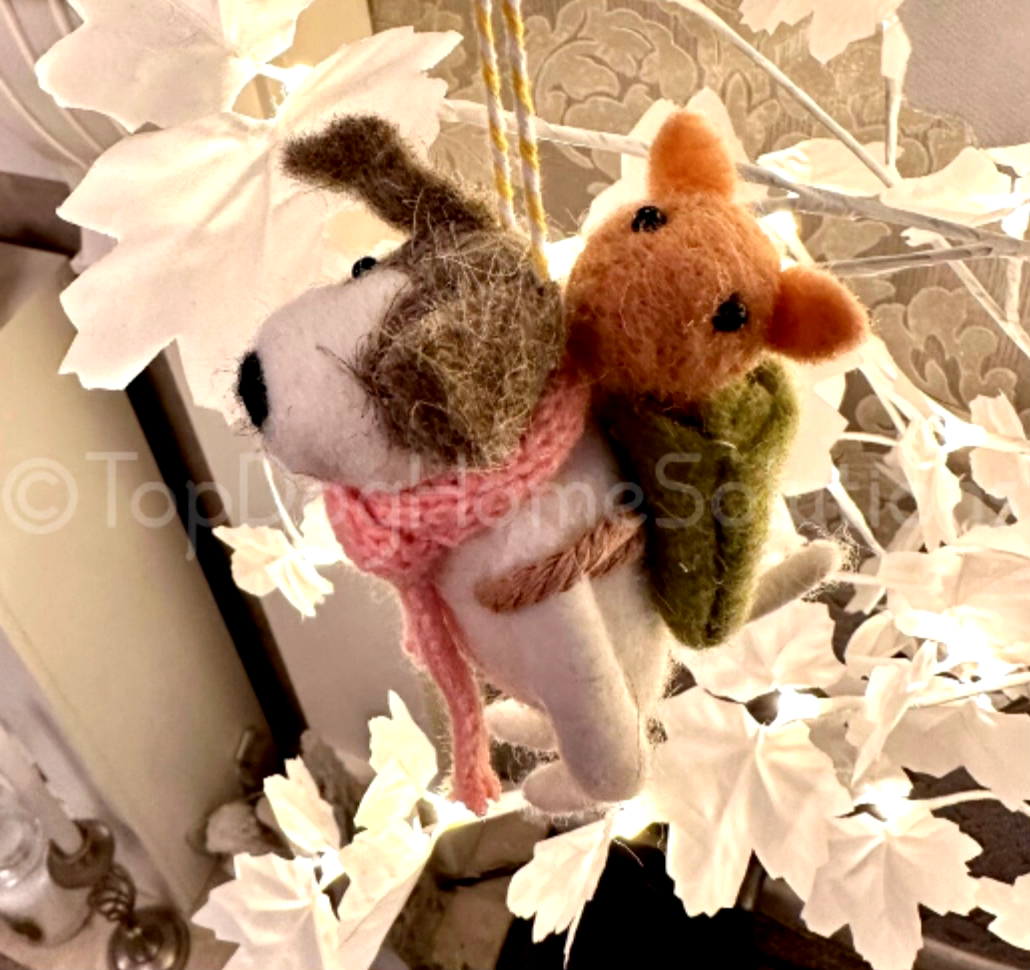 Christmas mum & baby Dog Puppy felt backpack mother hanging tree decoration Xmas