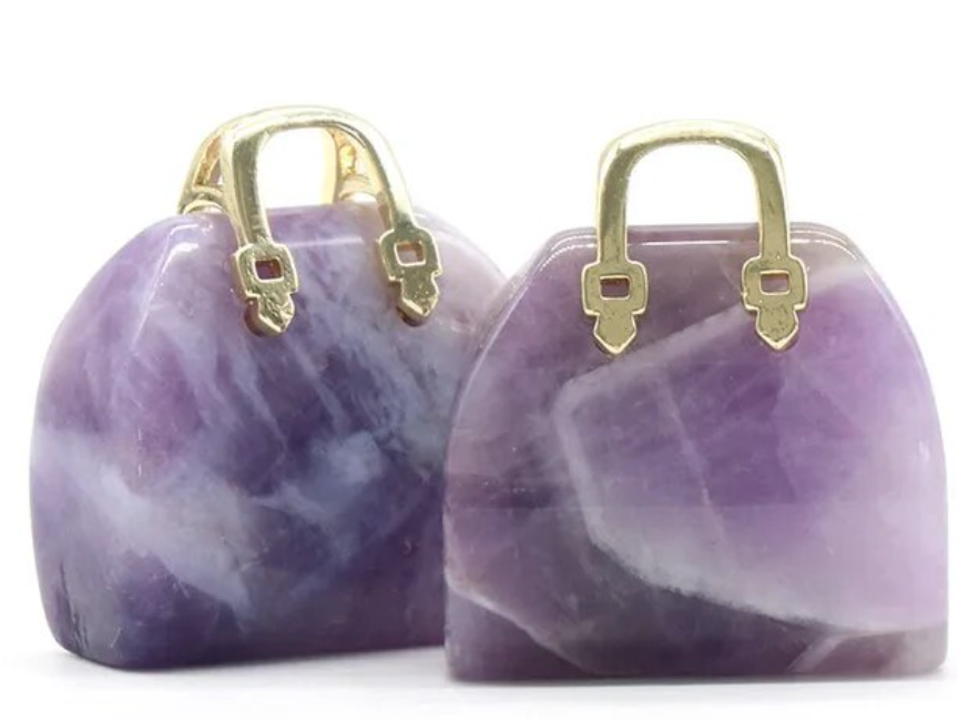 Handbag Crystal Stone Quartz Natural Healing Pendant Carved Display Ornament