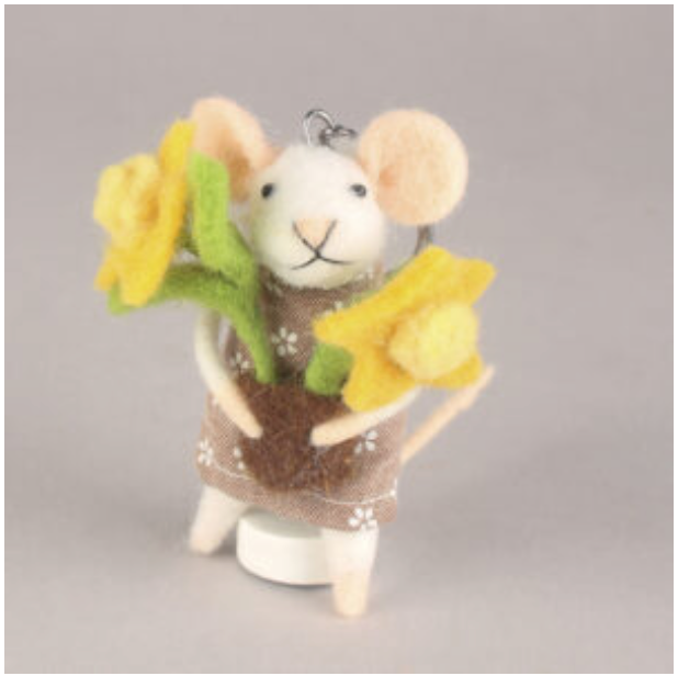 Spring handmade felt Mouse Mothers Day Daffodil keyring Gardening Pot Flowers