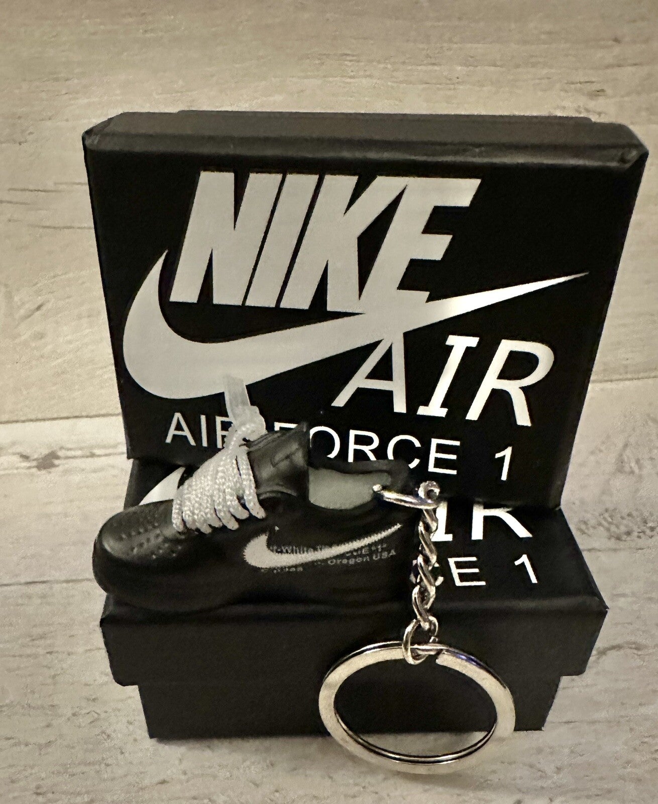Nike Air Force 1 3D Trainer sneaker Keyring Black shoe Mini Low Gift Box Car key