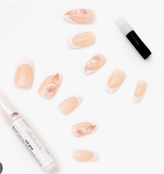 Claire’s Pink White Butterfly Stiletto Fake False Nails Press On Glue Gloss