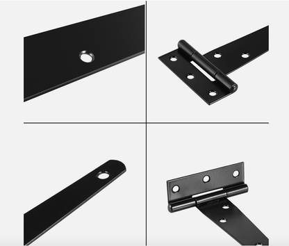 TEE T HINGE BRACKET GATE 4"  6" 8" 10" 12"  100mm BLACK GARDEN DOOR SHED SCREWS+