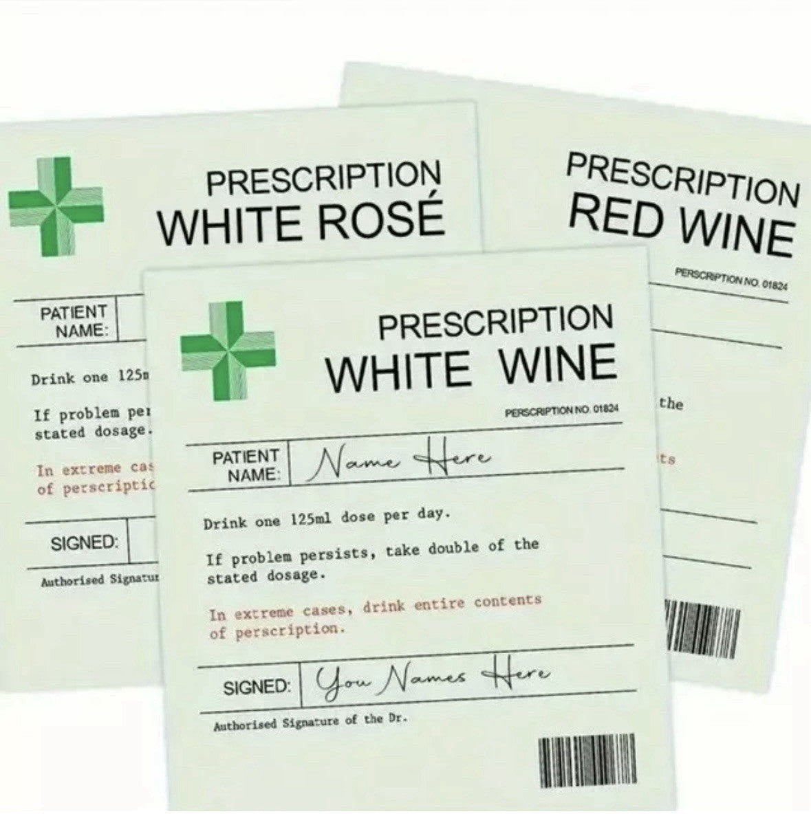 Christmas 3 Personalised Joke Prescription Wine Labels Red White Rose Novelty
