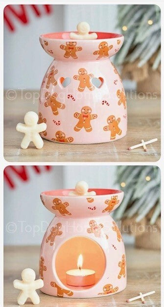 Gingerbread Man Oil Burner Christmas Wax Melt Festive Hearts Pink Red Gift Boxed