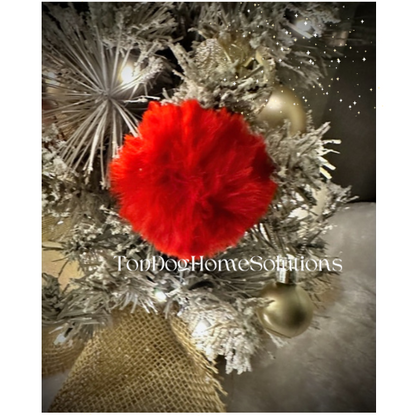 Christmas Furry Red Pom Pom Decorations Tree Hanging Rudolph Nose Bauble Ball