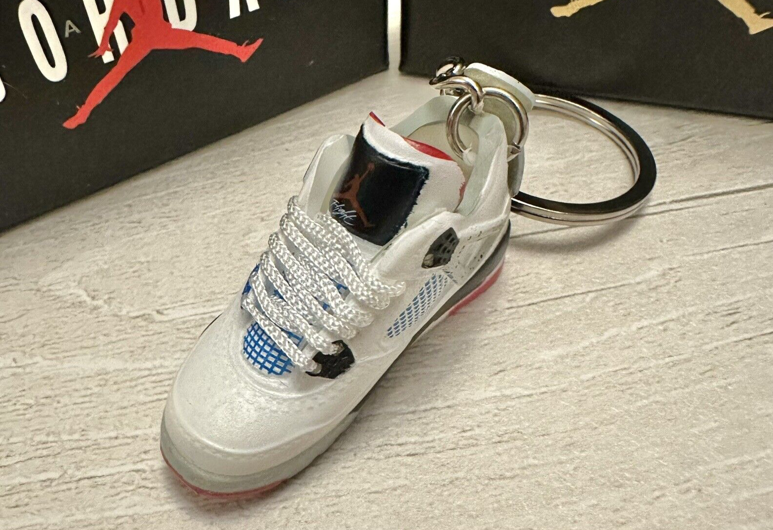 Mini Nike Jordan 4 3D Trainer sneaker Keyring Multi Red Grey Blue shoe no box