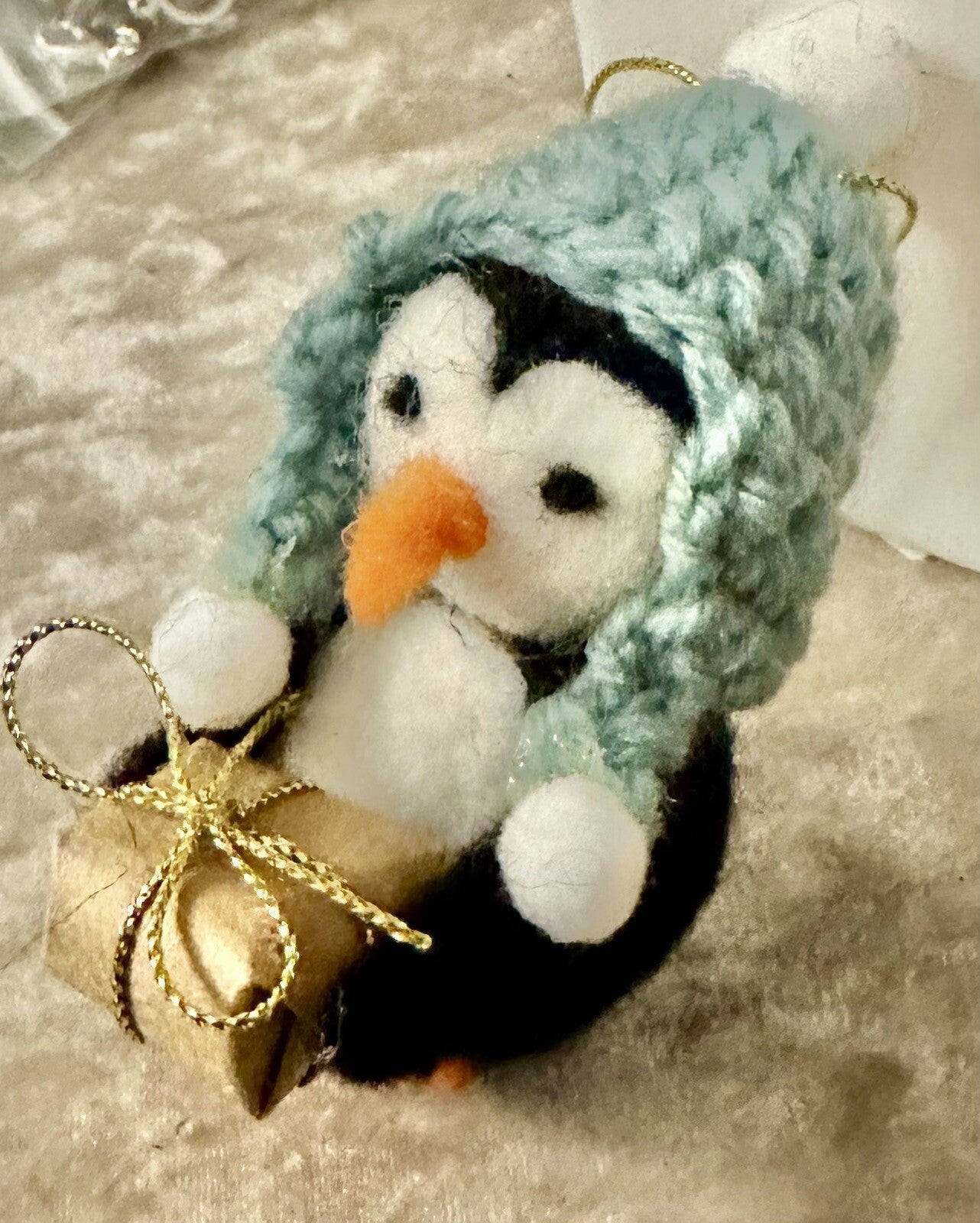 Christmas Penguin Baby Felt blue knitted bobble hat Gift Hanging Tree Decoration