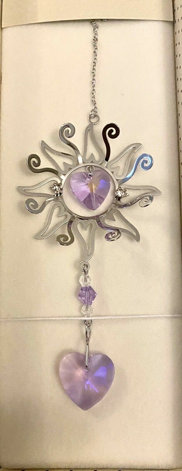 3D Garden Sun burst Sun catcher window hanging Silver crystal glass Gift box