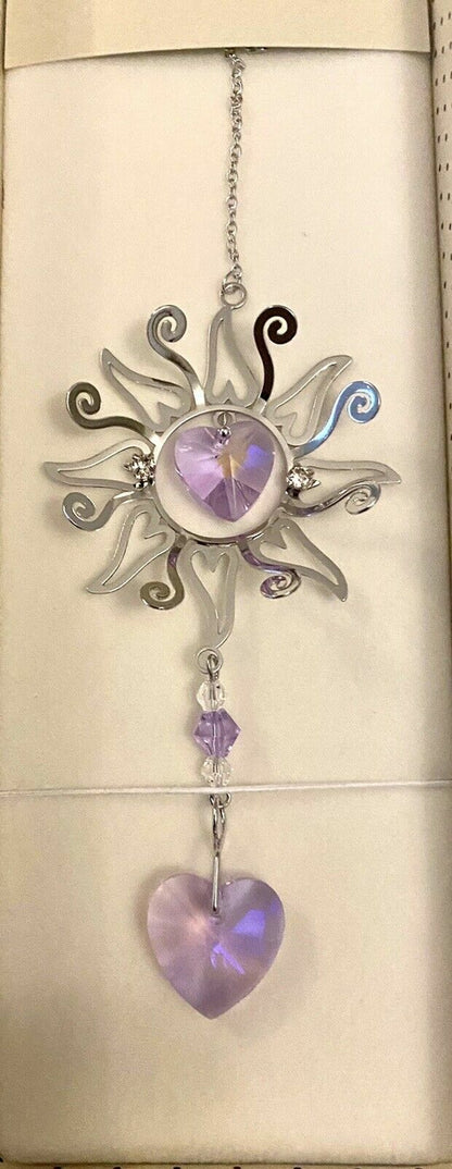 3D Garden Sun burst Sun catcher window hanging Silver crystal glass Gift box
