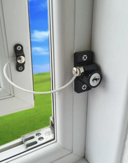 2 Black Security Window Locks Door Restrictor Safety Catch Child Wire Cable UPVC