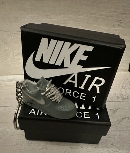 Nike Air Force 1 3D Trainer sneaker Keyring Grey shoe Mini Low Gift Box Car key