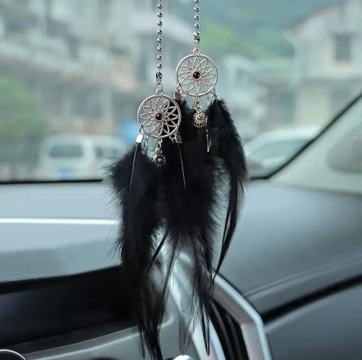 Hanging Car Dream Catcher Spiritual Grey Black White Mirror Interior Feather