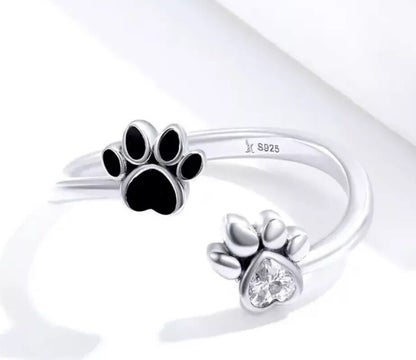Dog Cat Ring Paw 925 Silver Footprint Rhinestone Adjustable Animal Crystal Gift