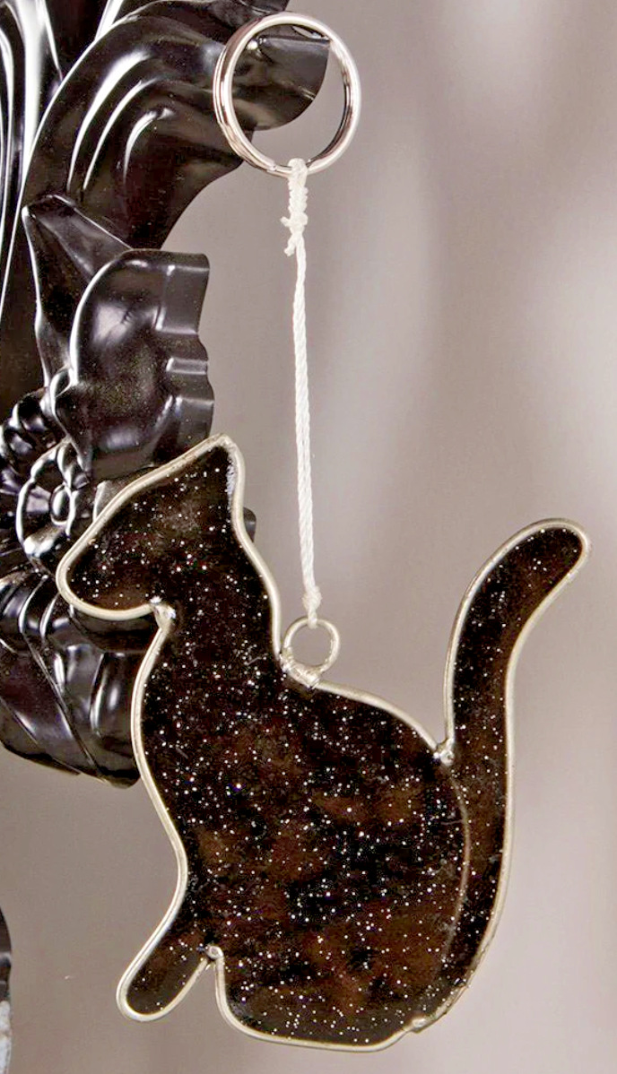Hanging Halloween black cat sun catcher resin glass bat cauldron moon star decor