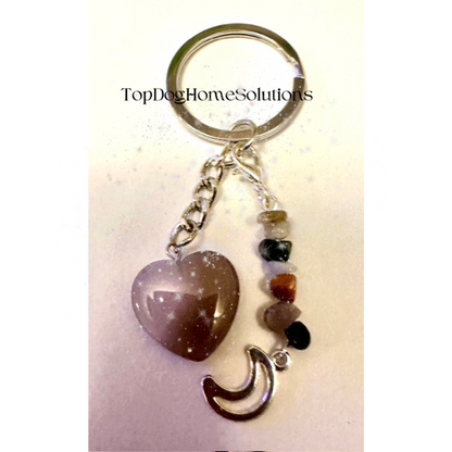 Crystal Lunar Quartz Heart Charm Key Ring Healing Stone Chakra Car Key Gift Bag