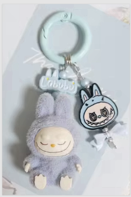 Cute Handmade keyring Labububu Heart Charm Pendant Kawaii Doll Keychain Bag