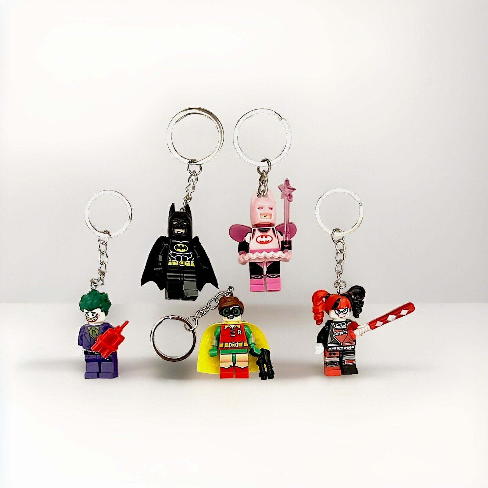 Batman Figure Keyring Couples Love Pink Batgirl Mini DC Bag Charm Gift Car Key