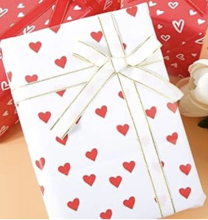 Valentines Love Gift Wrap 2 sheets Paper 2 x Tags Wrapping White Red Hearts Love