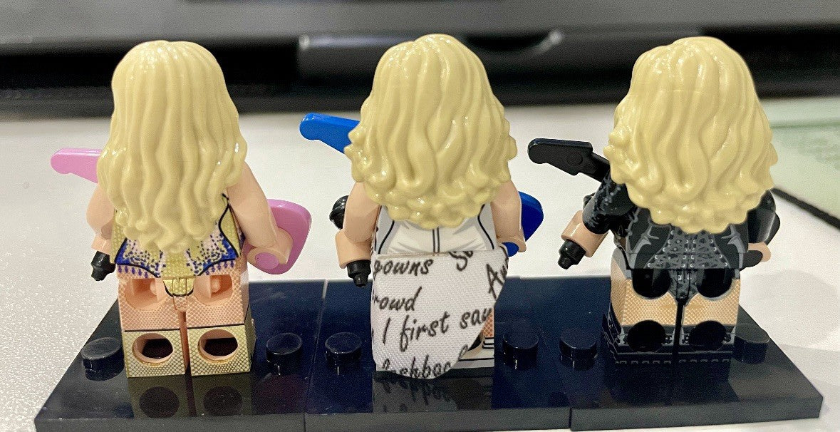Cute Set 3 Taylor Inspired 3D Mini Figure On Stand Eras Gift Cake Topper Brick