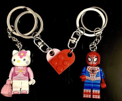 2 Cute Hello Kitty Spiderkitty Spider Man Set Pair Keyring Hearts Couples