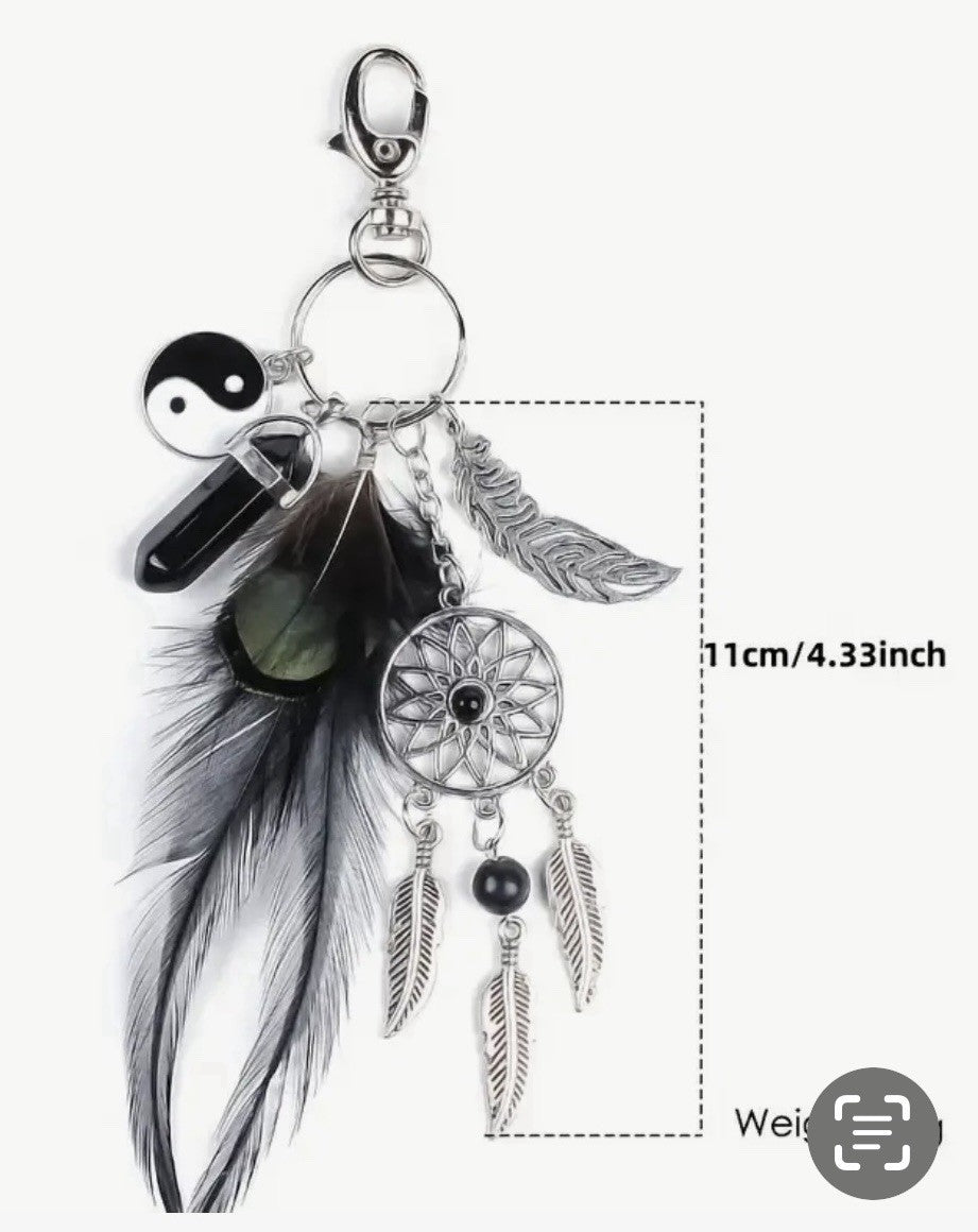Dream catcher Keyring Car Keys Bag Agate Crystal Charm Gift Pendant Yin Yang