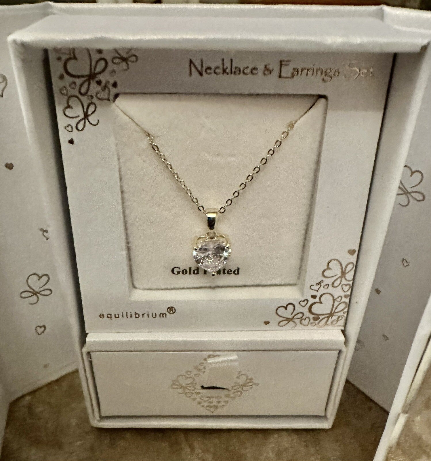 Ladies Valentines Heart Earrings Necklace Jewellery Gift Set Silver Diamanté