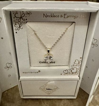 Ladies Valentines Heart Earrings Necklace Jewellery Gift Set Silver Diamanté