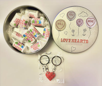 Valentines Day Love Hearts Sweet Tin + Lego Heart Kerings Girlfriend Boyfriend