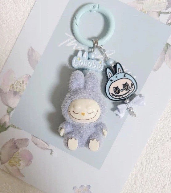 Cute Handmade keyring Labububu Heart Charm Pendant Kawaii Doll Keychain Bag