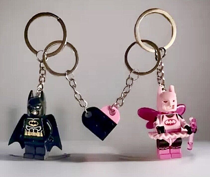Batman Valentines 2 Couples Keyring Pink Batgirl DC Bag Charm Car Chain Key Gift