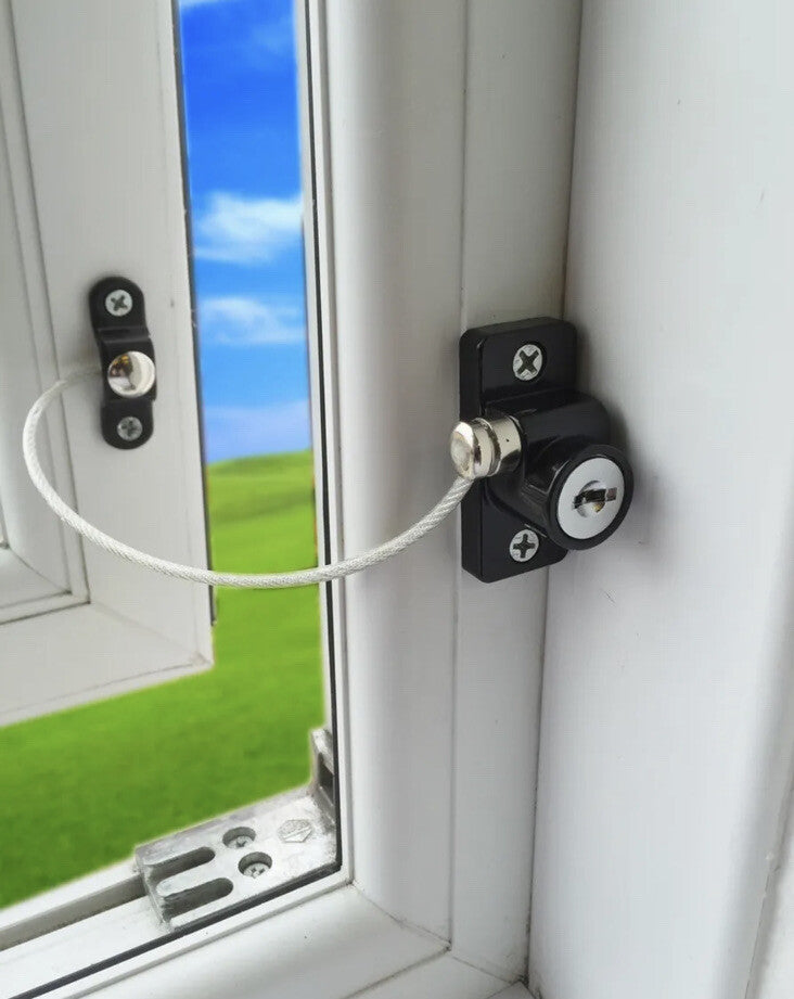 Window Skylight Black Restrictor Safety Locking Lock UPVC Child Security Cable