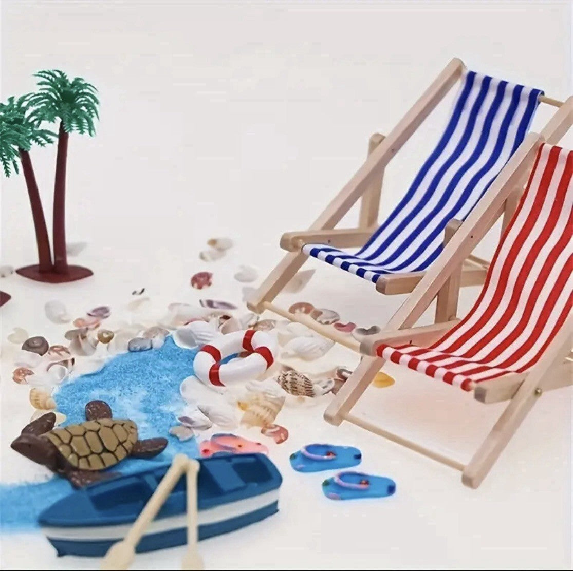 Set Summer Beach Dolls House Furniture Seaside Mini Landscape Shells Parasols