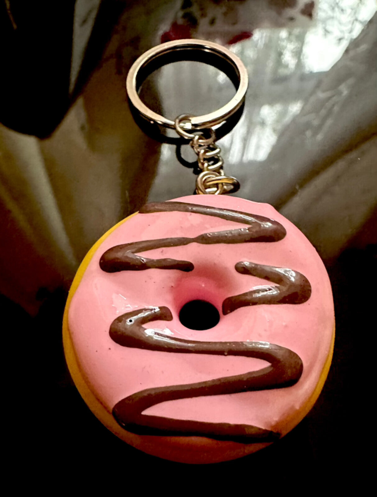 3D Donut Keyring Food Sweet Gift Cute Pink Chocolate sprinkles Car Key Chain