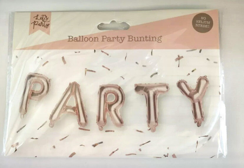 ROSE GOLD “PARTY” WORD LETTERING BALLOON SELF INFLATING NO HELIUM REQUIRED