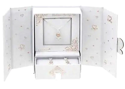 Ladies Valentines Necklace Earrings Jewellery Box Gift Set Silver Rose Gold