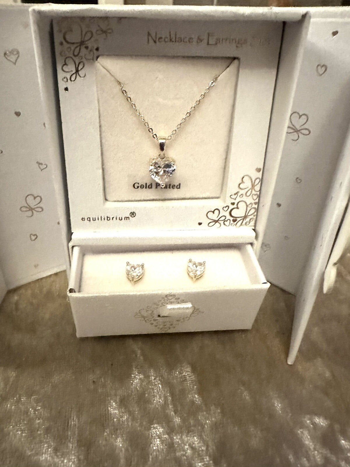 Ladies Valentines Heart Earrings Necklace Jewellery Gift Set Silver Diamanté