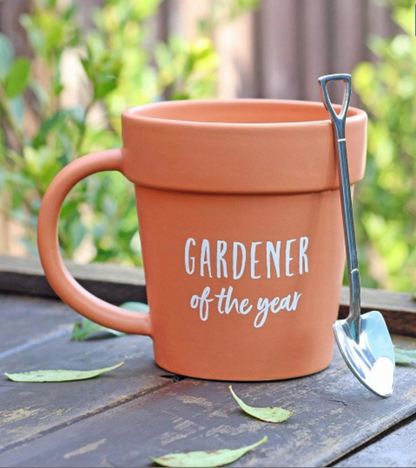 Xmas His Hers Gardener Mug coffee terracotta plant pot shovel spoon Set Gift